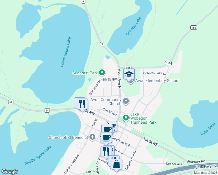 map of restaurants, bars, coffee shops, grocery stores, and more near 400 Suncrest Drive in Avon