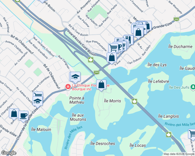map of restaurants, bars, coffee shops, grocery stores, and more near 150 Chemin de la Grande-Côte in Boisbriand