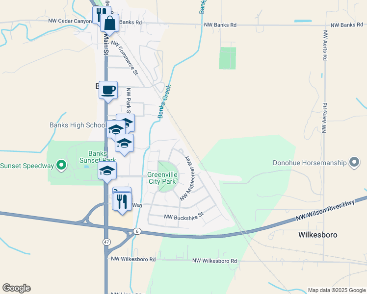 map of restaurants, bars, coffee shops, grocery stores, and more near 12946 Northwest Maplecrest Way in Banks