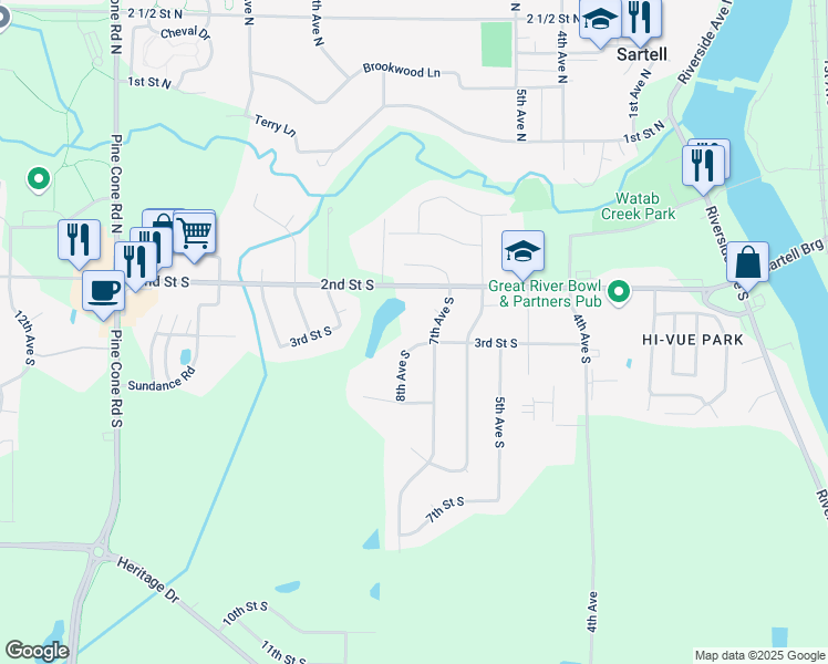 map of restaurants, bars, coffee shops, grocery stores, and more near 309 8th Avenue South in Sartell
