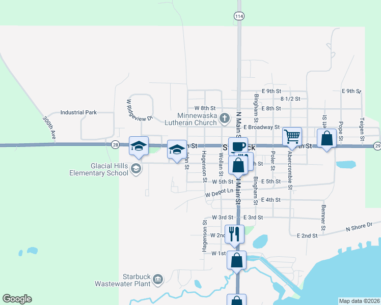 map of restaurants, bars, coffee shops, grocery stores, and more near 306 West 6th Street in Starbuck