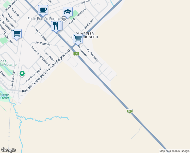 map of restaurants, bars, coffee shops, grocery stores, and more near 18245 Avenue Saint-Louis in Saint-Hyacinthe