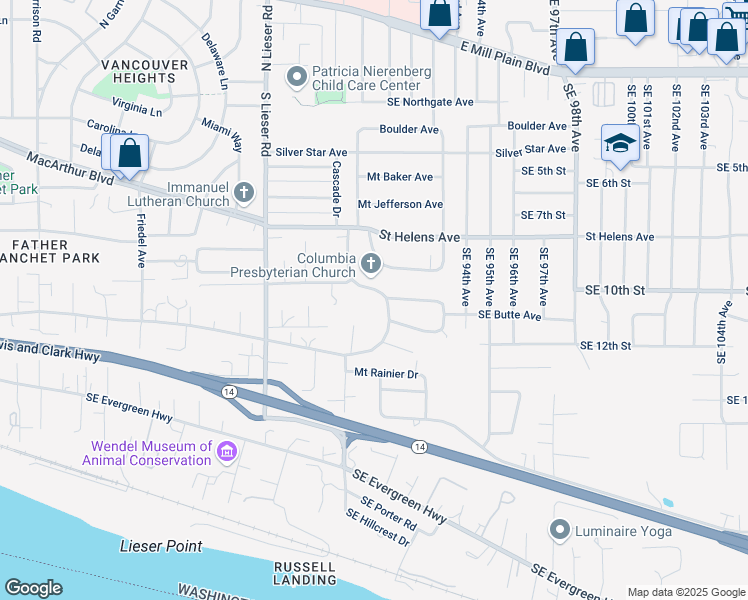 map of restaurants, bars, coffee shops, grocery stores, and more near 1040 Columbia Ridge Drive in Vancouver