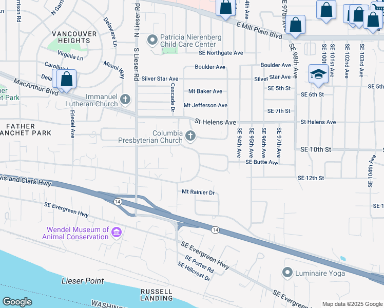map of restaurants, bars, coffee shops, grocery stores, and more near 1040 Columbia Ridge Drive in Vancouver