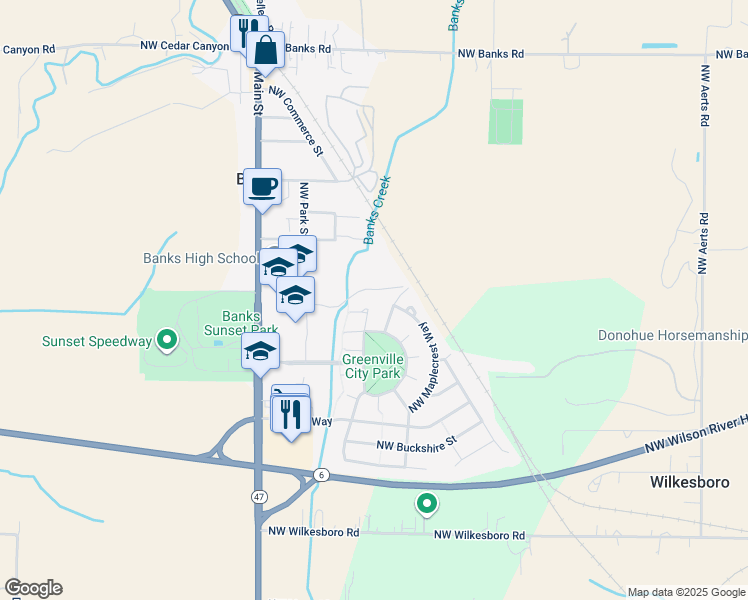 map of restaurants, bars, coffee shops, grocery stores, and more near 12816 Northwest Jarvis Place in Banks