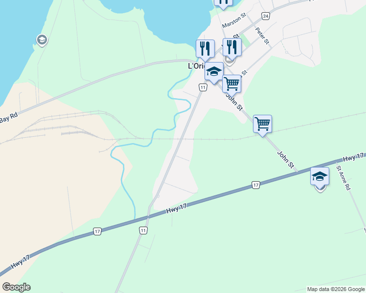 map of restaurants, bars, coffee shops, grocery stores, and more near 213 Longueuil Street in L'Orignal