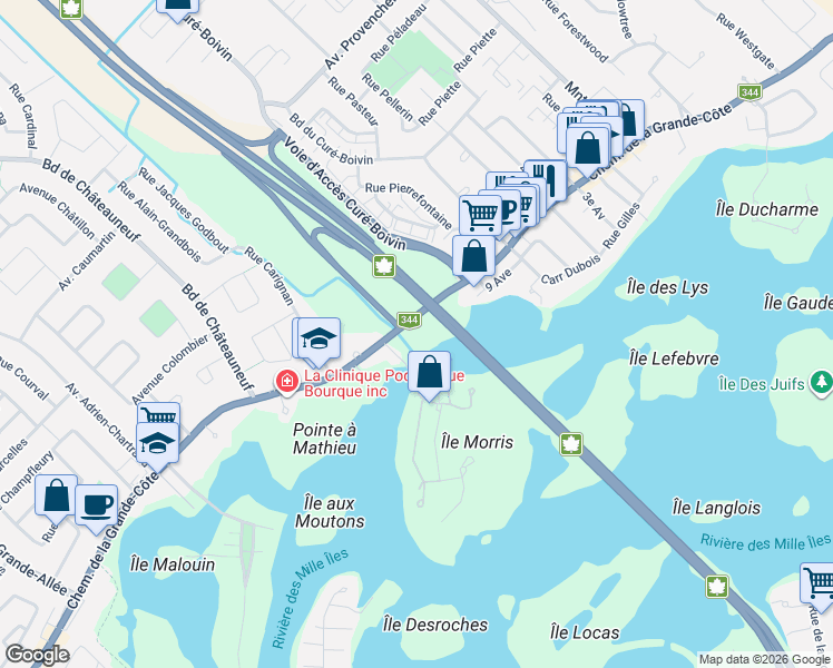 map of restaurants, bars, coffee shops, grocery stores, and more near 150 Chemin de la Grande-Côte in Boisbriand