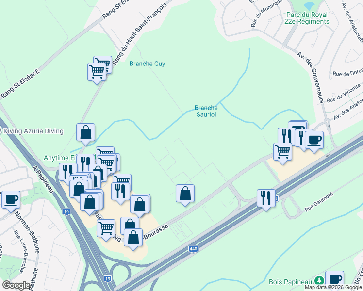 map of restaurants, bars, coffee shops, grocery stores, and more near 3316 Rue Botticelli in Laval
