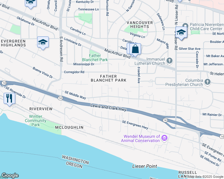 map of restaurants, bars, coffee shops, grocery stores, and more near 725 Southeast Morgan Road in Vancouver