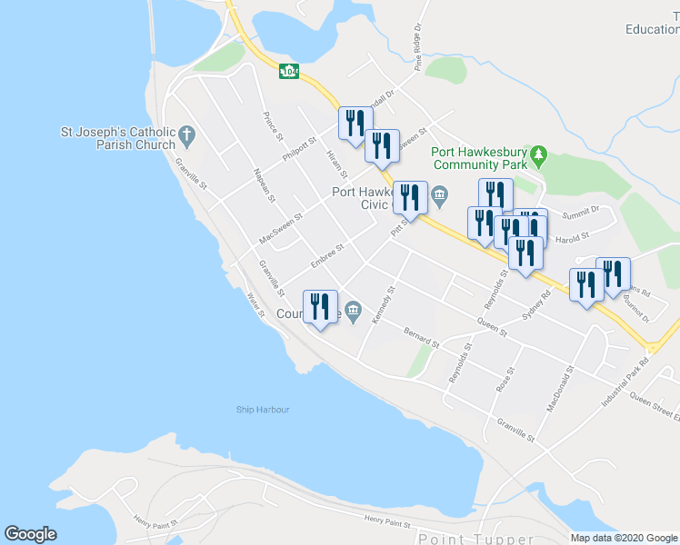 map of restaurants, bars, coffee shops, grocery stores, and more near 412 Napean Street in Port Hawkesbury