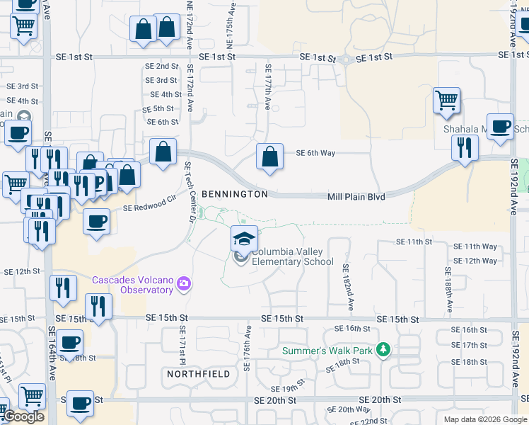 map of restaurants, bars, coffee shops, grocery stores, and more near 17775 Southeast Mill Plain Boulevard in Vancouver