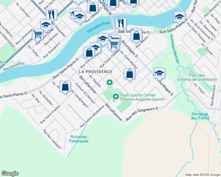 map of restaurants, bars, coffee shops, grocery stores, and more near 2575 Rue Saint-Paul in Saint-Hyacinthe
