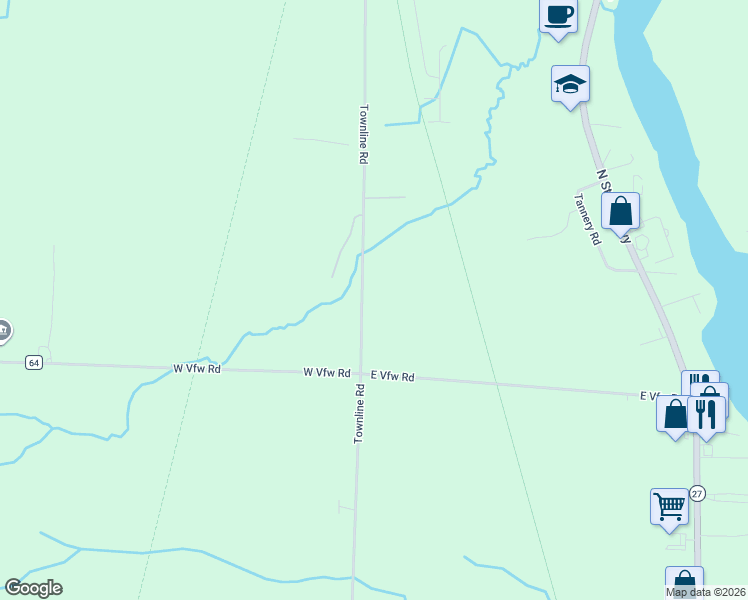 map of restaurants, bars, coffee shops, grocery stores, and more near 10660 Townline Road in Cheboygan