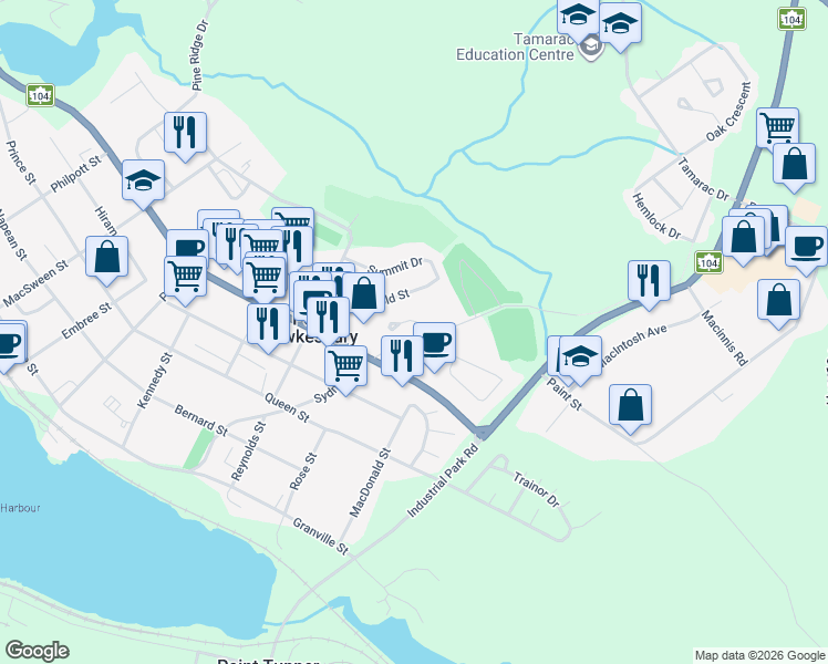 map of restaurants, bars, coffee shops, grocery stores, and more near 1 Waye Court in Port Hawkesbury