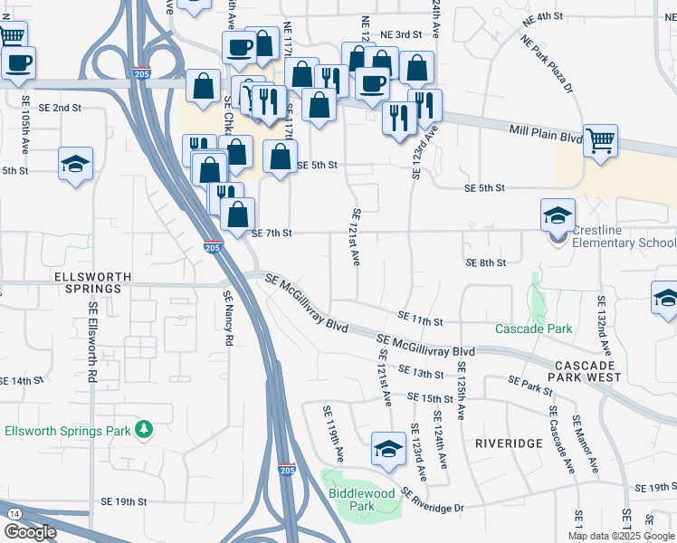 map of restaurants, bars, coffee shops, grocery stores, and more near 916 Southeast 119th Avenue in Vancouver