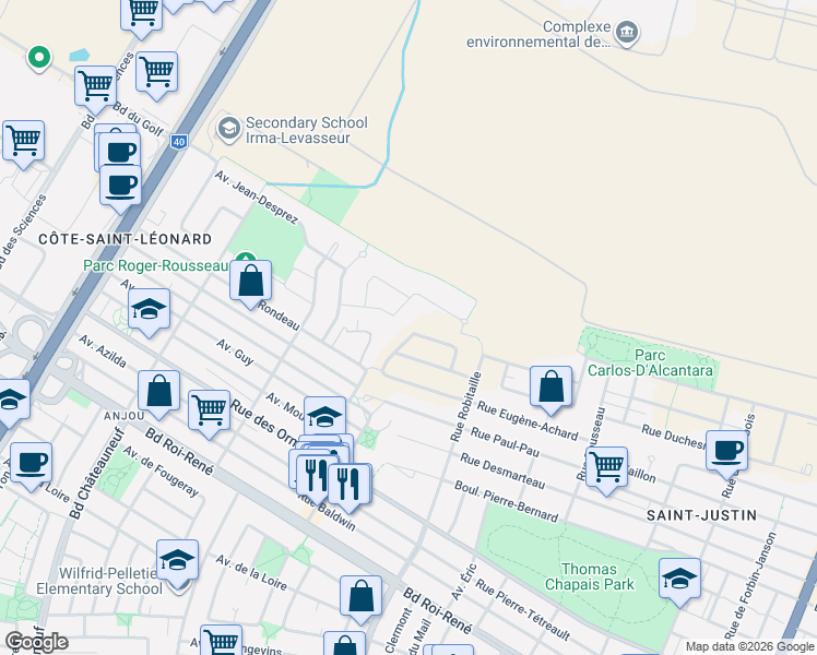 map of restaurants, bars, coffee shops, grocery stores, and more near 9385 Rue de Limoilou in Montréal