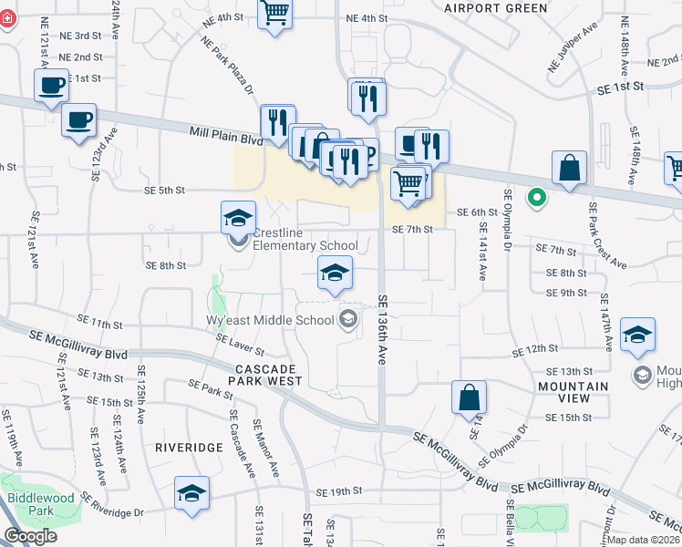 map of restaurants, bars, coffee shops, grocery stores, and more near 812 Southeast 136th Avenue in Vancouver