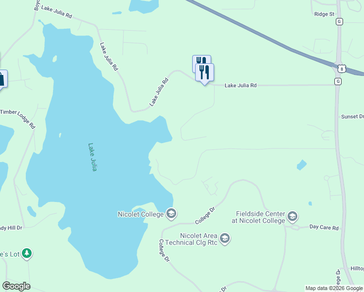 map of restaurants, bars, coffee shops, grocery stores, and more near 3147 Wildflower Bay Road in Rhinelander
