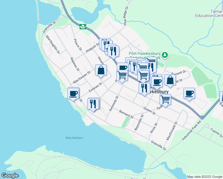 map of restaurants, bars, coffee shops, grocery stores, and more near 504 Queen Street in Port Hawkesbury