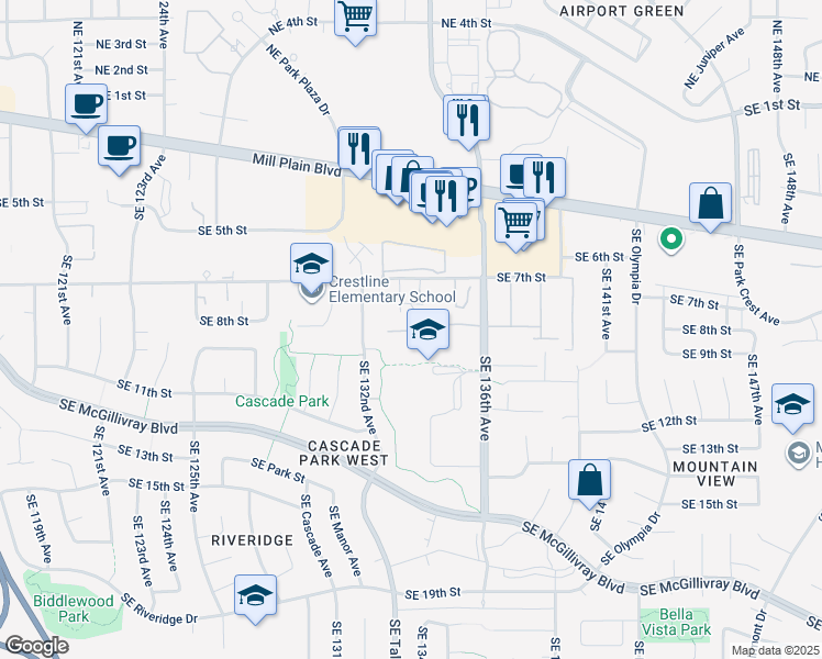 map of restaurants, bars, coffee shops, grocery stores, and more near 812 Southeast 136th Avenue in Vancouver