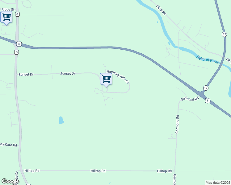 map of restaurants, bars, coffee shops, grocery stores, and more near 5034 Sunset Drive in Rhinelander