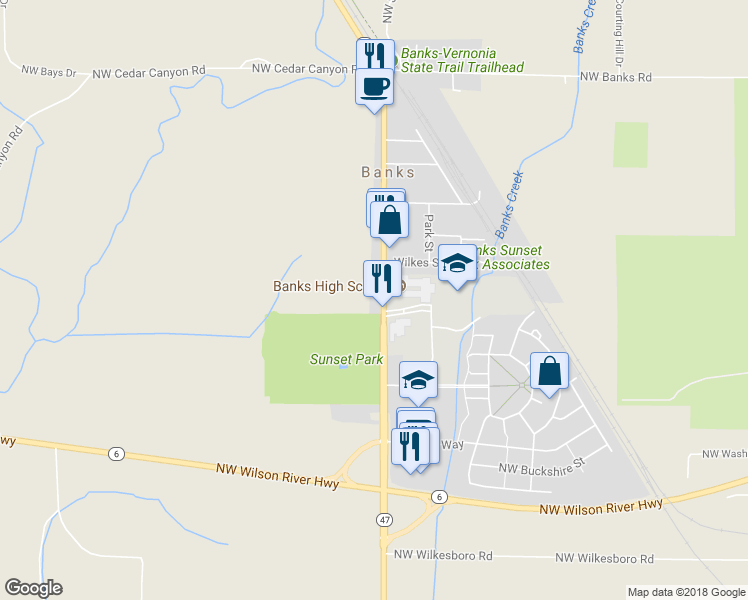 map of restaurants, bars, coffee shops, grocery stores, and more near 451 South Main Street in Banks