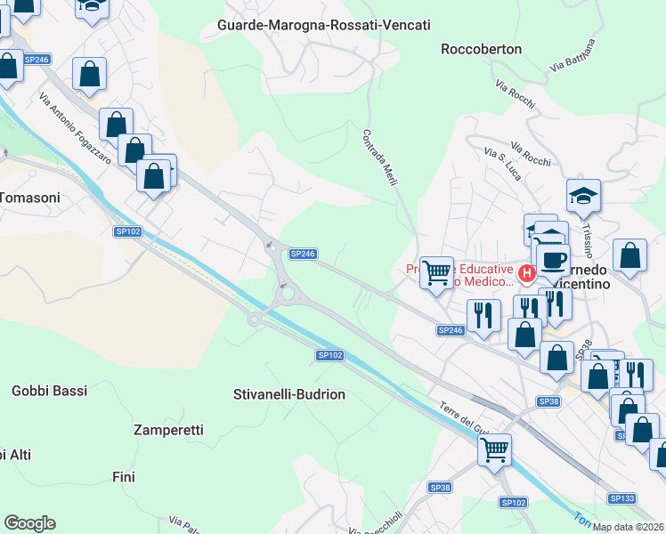 map of restaurants, bars, coffee shops, grocery stores, and more near 6 Via Maglio di Sopra in Cornedo Vicentino