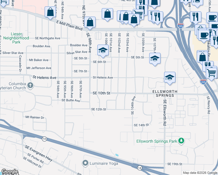 map of restaurants, bars, coffee shops, grocery stores, and more near 800 Southeast 101st Avenue in Vancouver