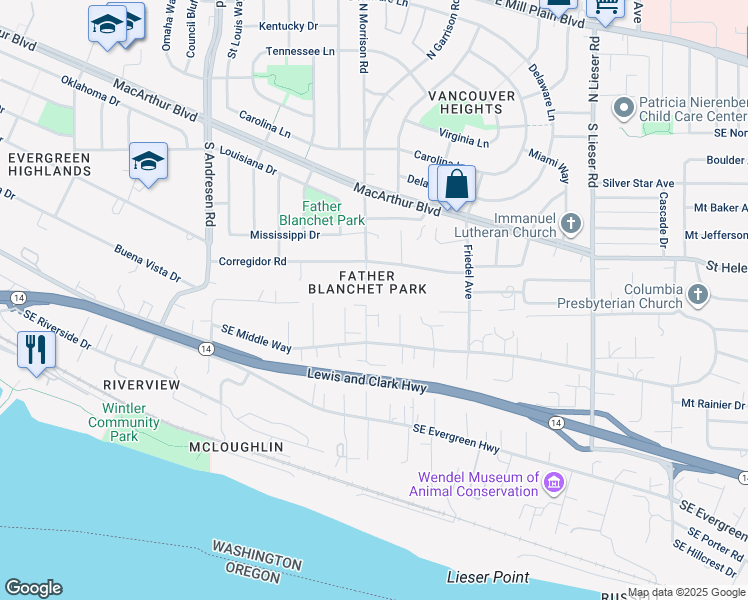 map of restaurants, bars, coffee shops, grocery stores, and more near 725 Southeast Morgan Road in Vancouver