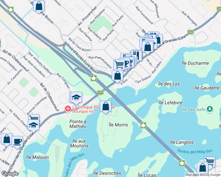 map of restaurants, bars, coffee shops, grocery stores, and more near 140 Chemin de la Grande-Côte in Boisbriand