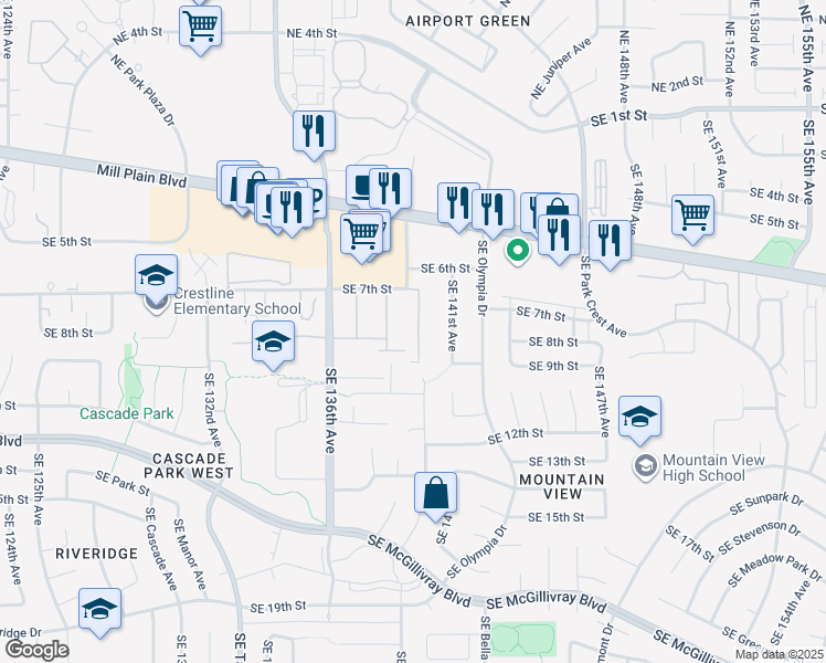 map of restaurants, bars, coffee shops, grocery stores, and more near 709 Southeast 139th Avenue in Vancouver