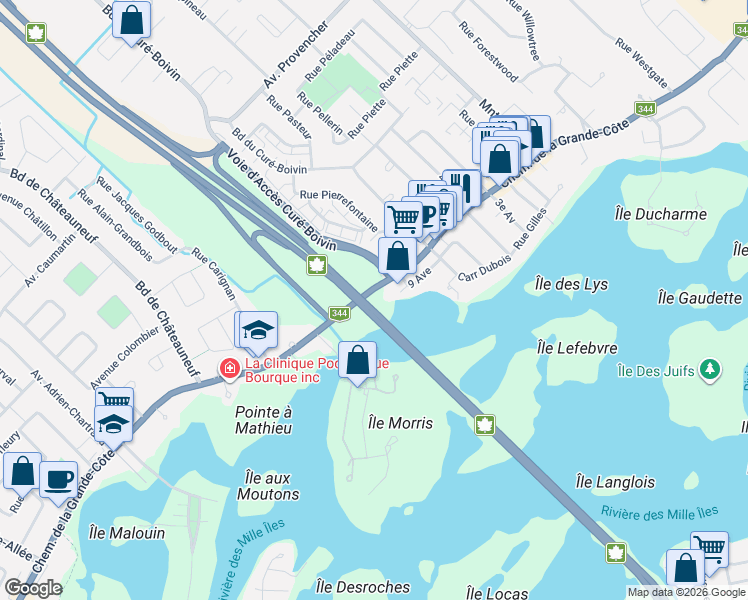 map of restaurants, bars, coffee shops, grocery stores, and more near 140 Chemin de la Grande-Côte in Boisbriand