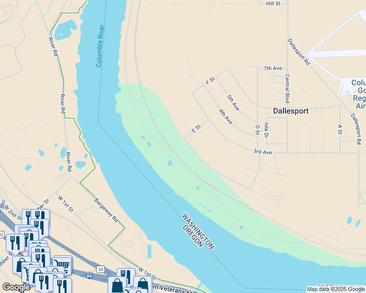 map of restaurants, bars, coffee shops, grocery stores, and more near 578 Sunridge Avenue in Dallesport
