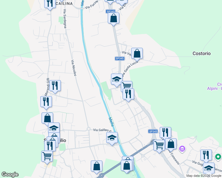 map of restaurants, bars, coffee shops, grocery stores, and more near 14 Via Santa Giulia in Concesio