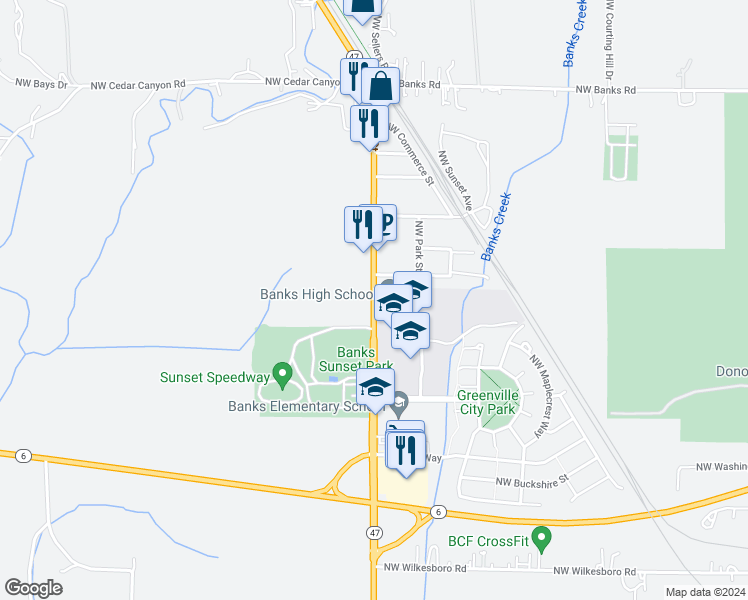 map of restaurants, bars, coffee shops, grocery stores, and more near 432 Main Street in Banks