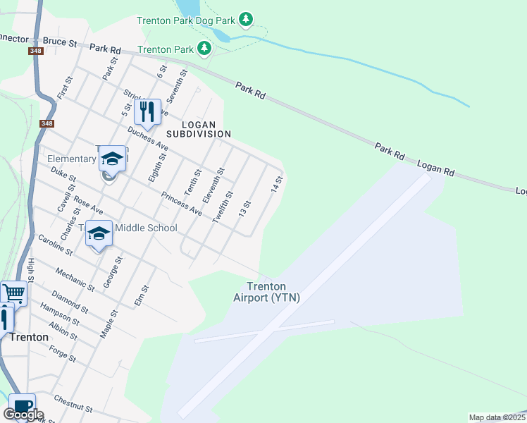 map of restaurants, bars, coffee shops, grocery stores, and more near 14 Street in Trenton