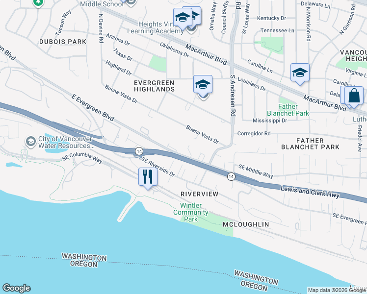map of restaurants, bars, coffee shops, grocery stores, and more near 6306 East Evergreen Boulevard in Vancouver