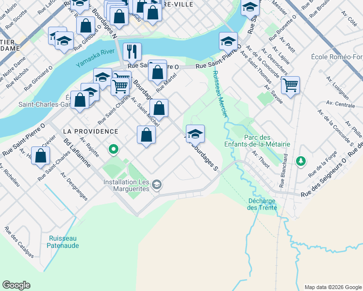 map of restaurants, bars, coffee shops, grocery stores, and more near 2185 Rue du Couvent-de-Lorette in Saint-Hyacinthe