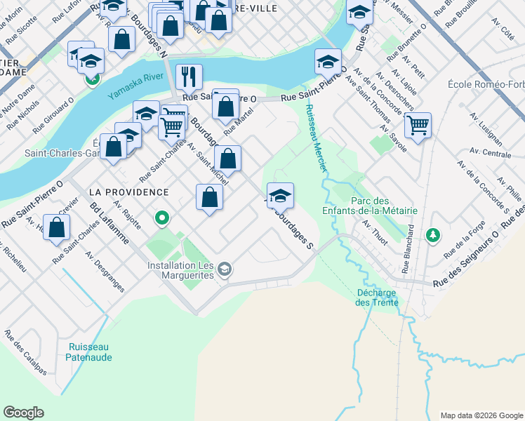 map of restaurants, bars, coffee shops, grocery stores, and more near 2185 Rue du Couvent-de-Lorette in Saint-Hyacinthe
