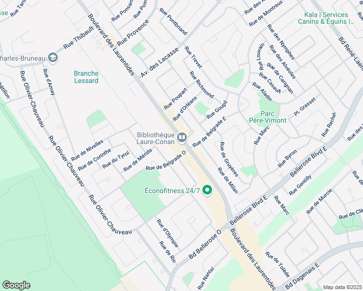 map of restaurants, bars, coffee shops, grocery stores, and more near in Laval