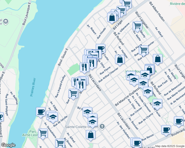 map of restaurants, bars, coffee shops, grocery stores, and more near in Montreal