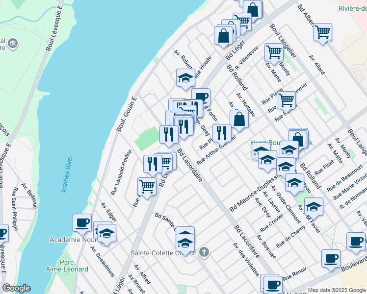 map of restaurants, bars, coffee shops, grocery stores, and more near in Montreal