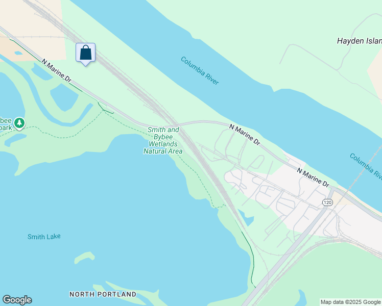 map of restaurants, bars, coffee shops, grocery stores, and more near 5300 North Marine Drive in Portland
