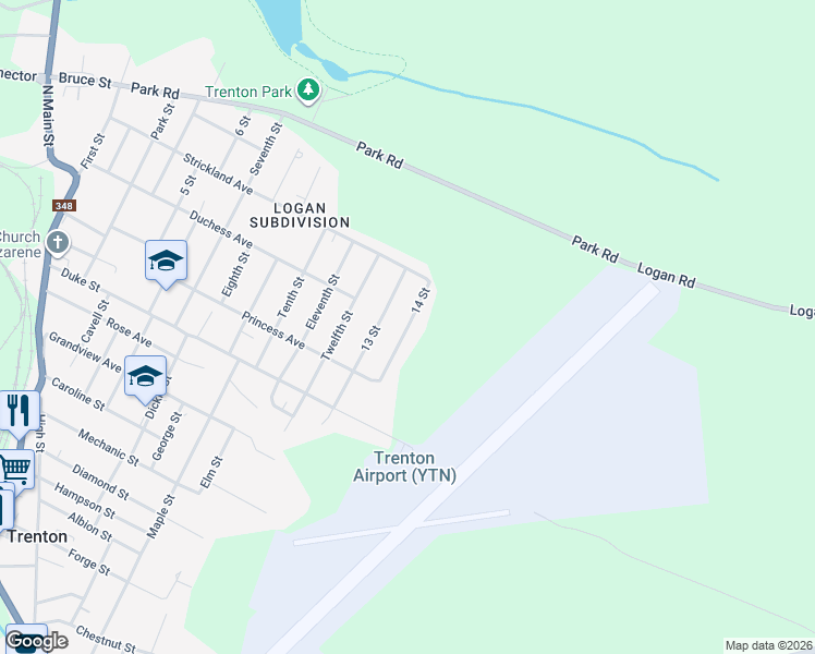 map of restaurants, bars, coffee shops, grocery stores, and more near 2 14 Street in Trenton