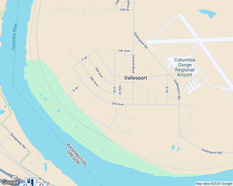 map of restaurants, bars, coffee shops, grocery stores, and more near 400 D Street in Dallesport