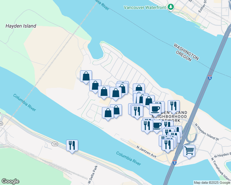 map of restaurants, bars, coffee shops, grocery stores, and more near N Cyprus Ave in Portland