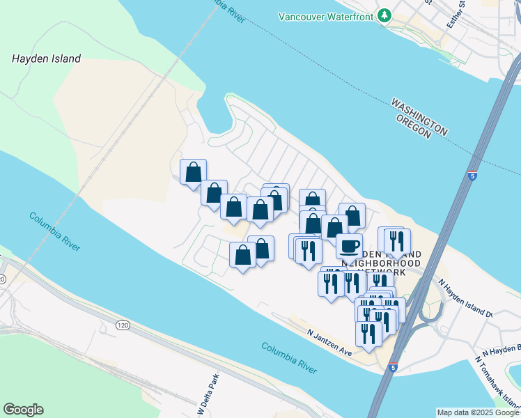 map of restaurants, bars, coffee shops, grocery stores, and more near N Cyprus Ave in Portland