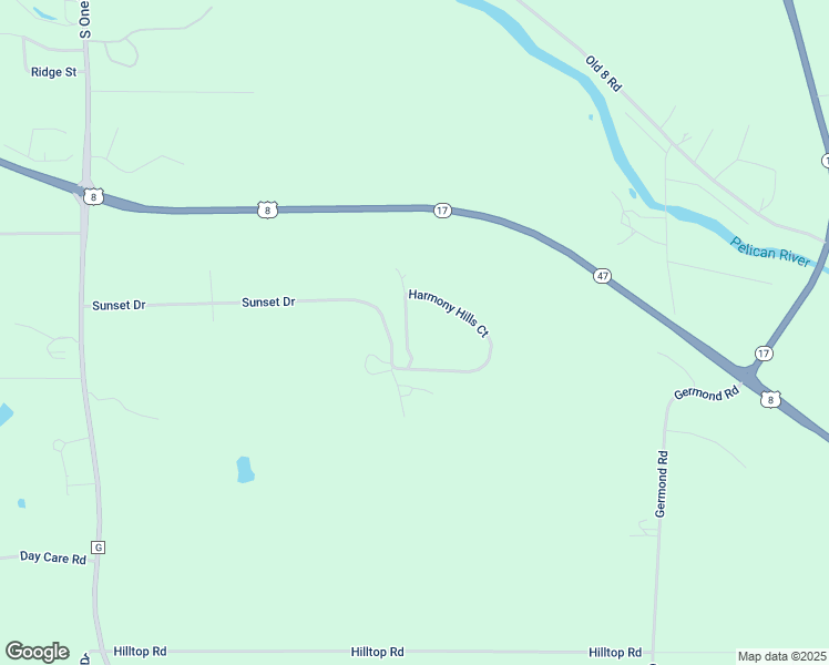 map of restaurants, bars, coffee shops, grocery stores, and more near 204-298 Harmony Hills Court in Rhinelander