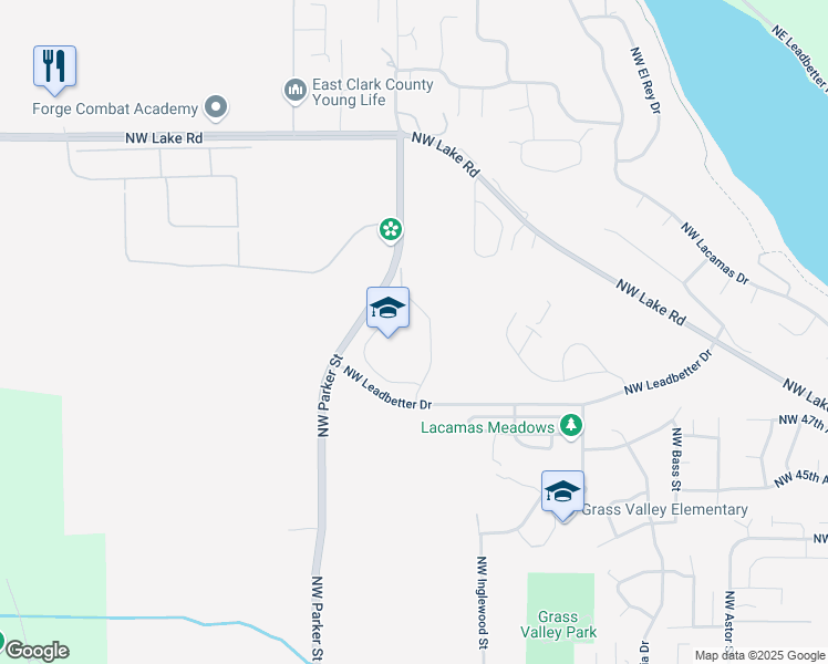 map of restaurants, bars, coffee shops, grocery stores, and more near 5220 Northwest Parker Street in Camas