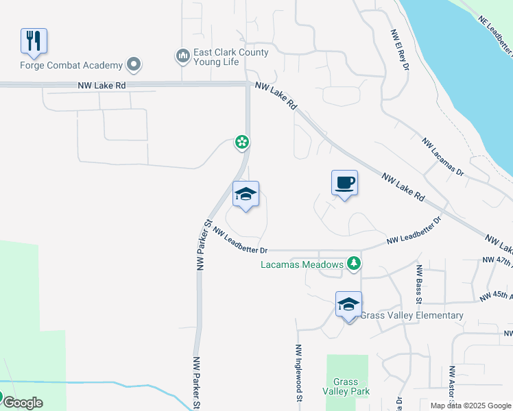 map of restaurants, bars, coffee shops, grocery stores, and more near 5220 Northwest Parker Street in Camas